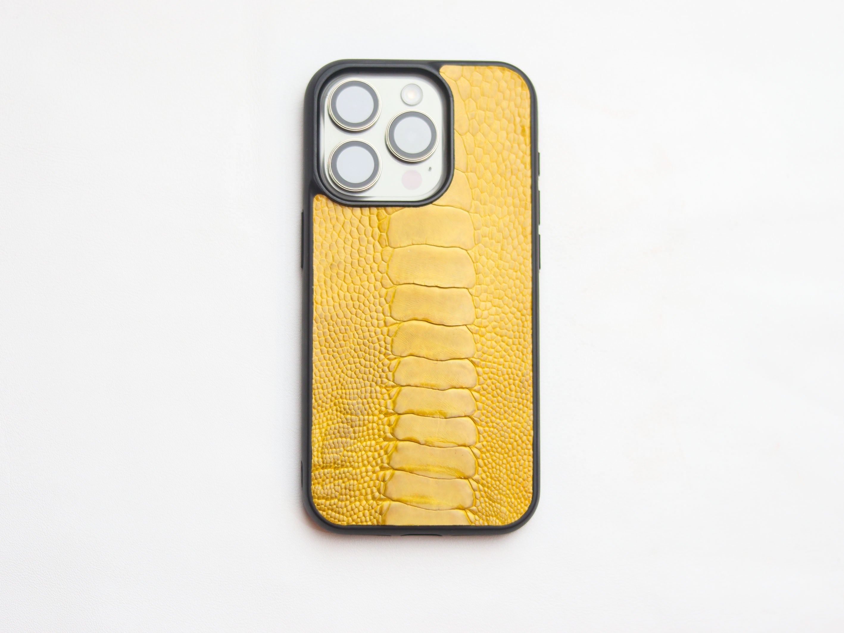 CANARY YELLOW OSTRICH LEG SKIN PHONE CASE